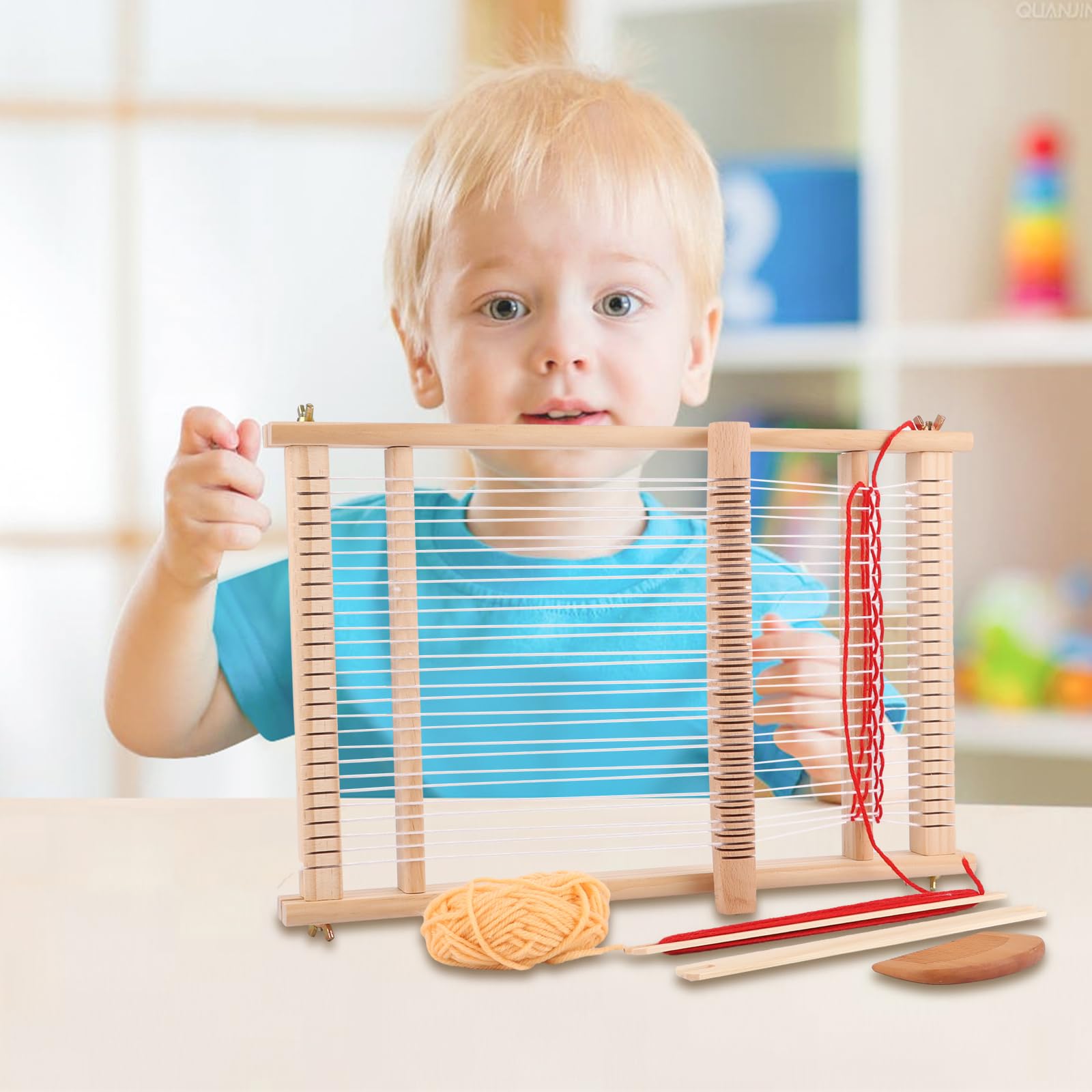 VIDETOL Kit de Métiers à Tisser en Bois 40 x 27 cm, Cadre Scolaire Avec Bateaux, Accessoires pour Tissage et Décoration