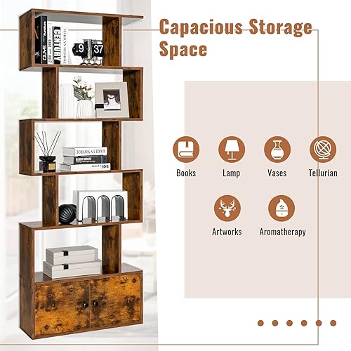Miniatura 5 de LOKO Estantería geométrica de 6 niveles con puertas, estante de almacenamiento independiente con dispositivos anti-caída, estantería en forma de Z