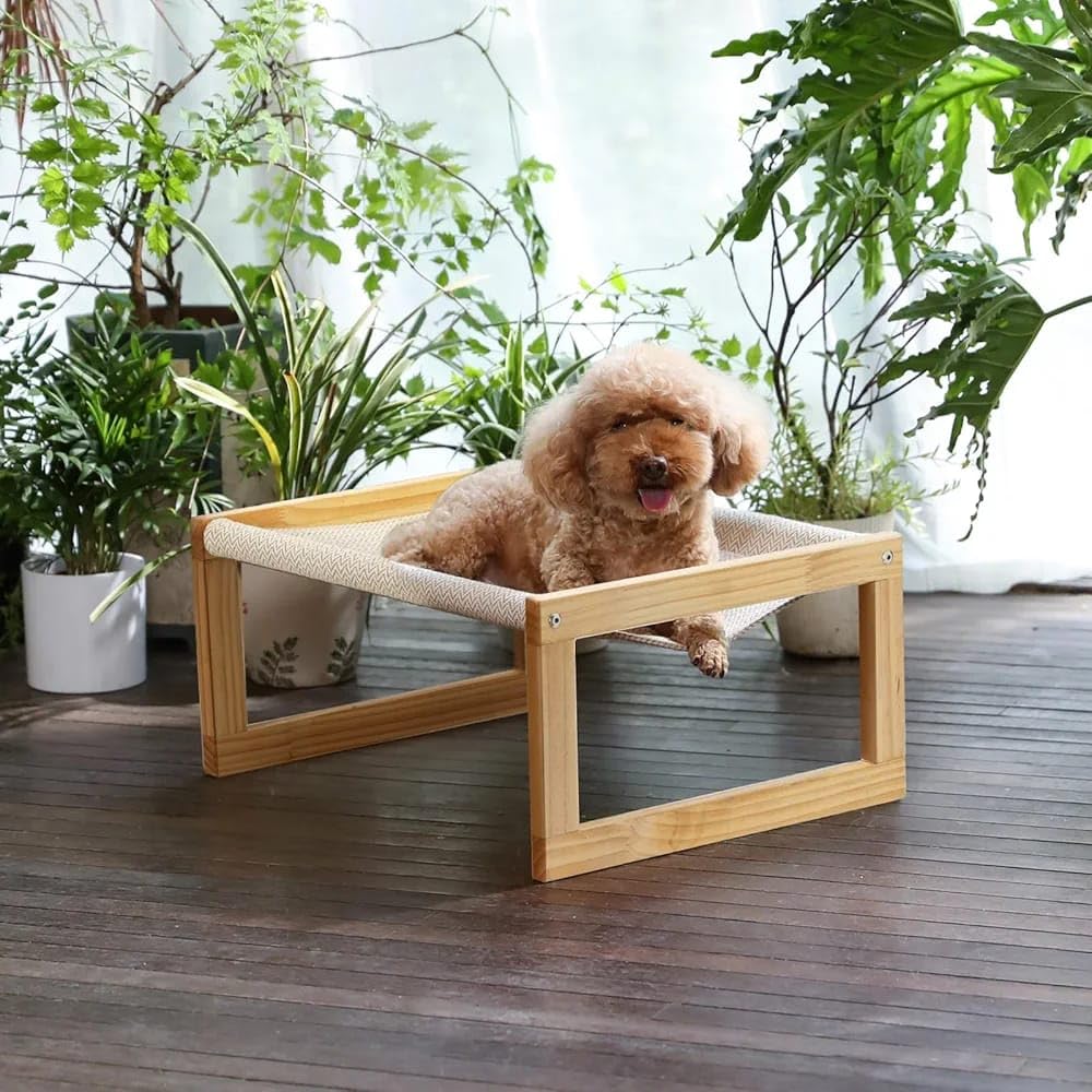 Dog Bed, Huge Breathable Cat Bed, Outdoor Wooden Cat Hammock, 21 x 16.5 Inch Elevated Pet Furniture Fits for Small Animals and Cats, Dogs, and Puppies