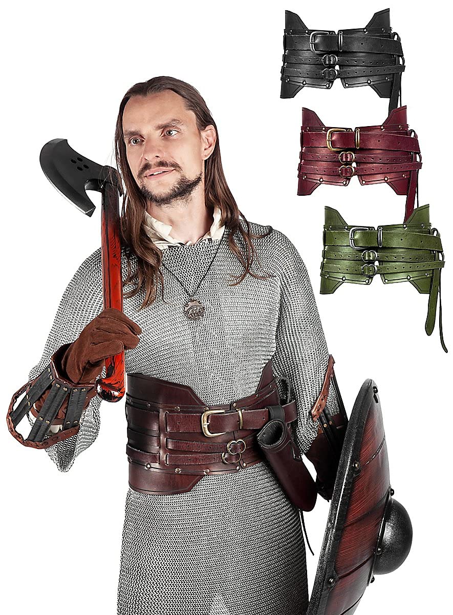 Andracor - handgearbeiteter Schwerer Rüstgürtel aus echtem Leder für Söldner, Schurken und raue Krieger - LARP, Cosplay und Fantasy - Schwarz - Größe L-XL