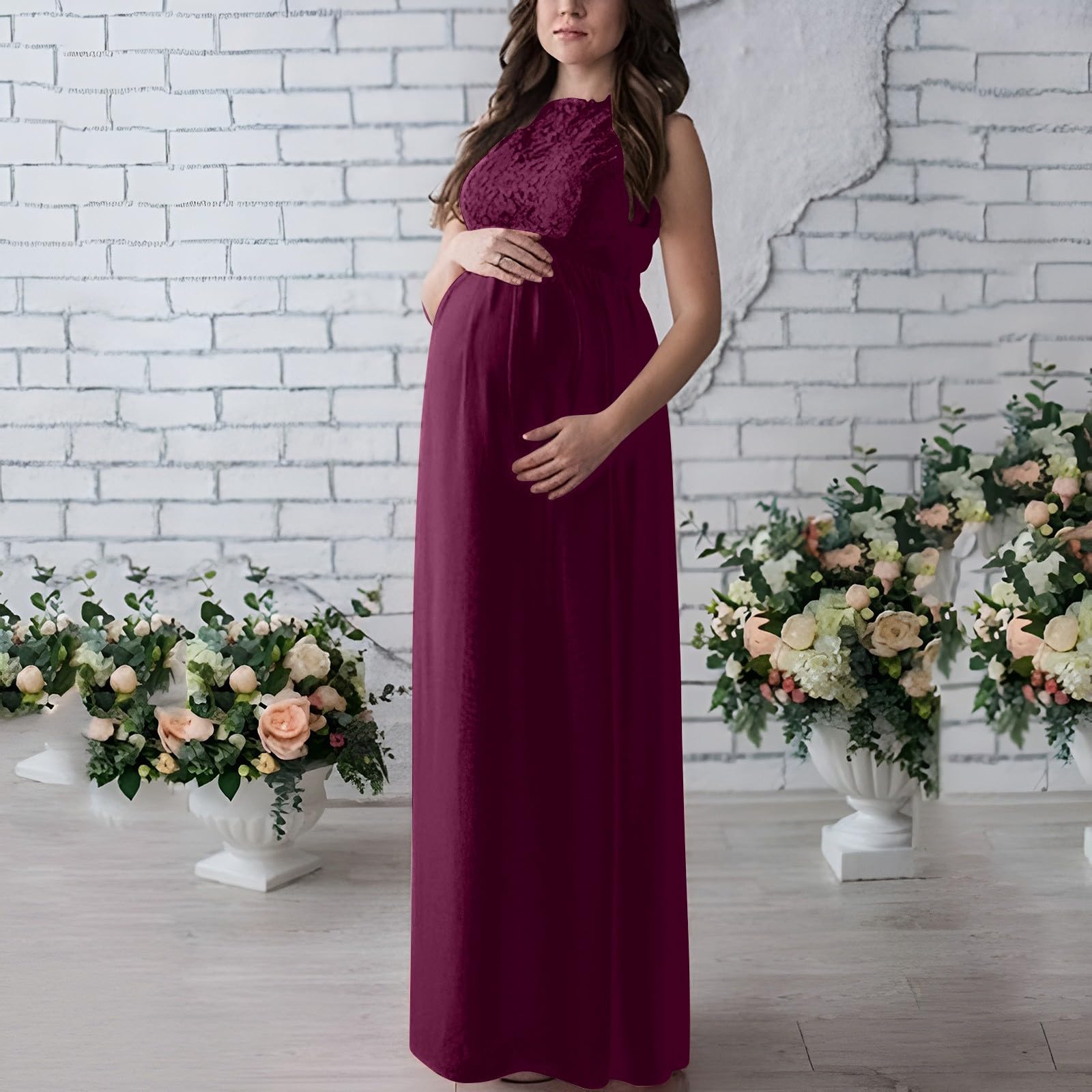 Generisch Mujeres Embarazadas Drapeado Fotografía Props Casual Boho Chic Corbata Largo Vestido Para Y Bebé Invierno