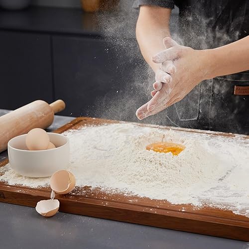 Miniatura 5 de BEZIA - Tablas de cortar de madera grandes de 17 x 13 pulgadas, tabla de tallar de madera de acacia para carne, pavo, verduras, barbacoa, queso,