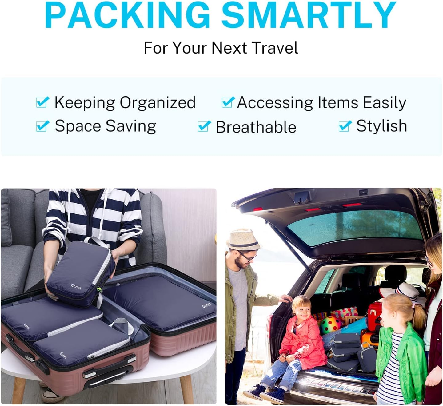 Gonex 4 Set Compression Packing Cubes with 6 Set Compression Packing Cubes，Mesh Packing Organizers