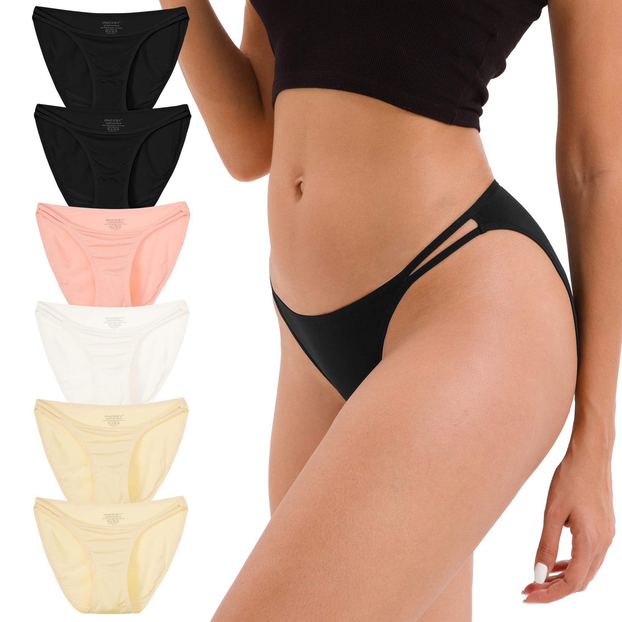 INNERSY String Bikini Panties for Women Sexy Silky Cheeky Underwear 6-Pack