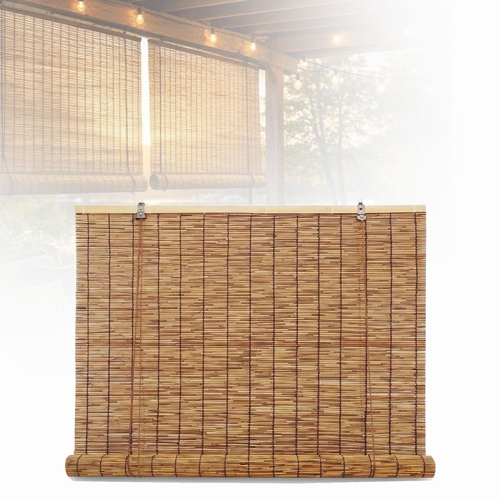 Store Bambou Extérieur pour Terrasse et Balcon, Store Enrouleur en Roseau Naturel, Brise Vue pour Pergola, Véranda et Jardin, Store Décoratif Filtrant la Lumière(W130 x H200 cm)