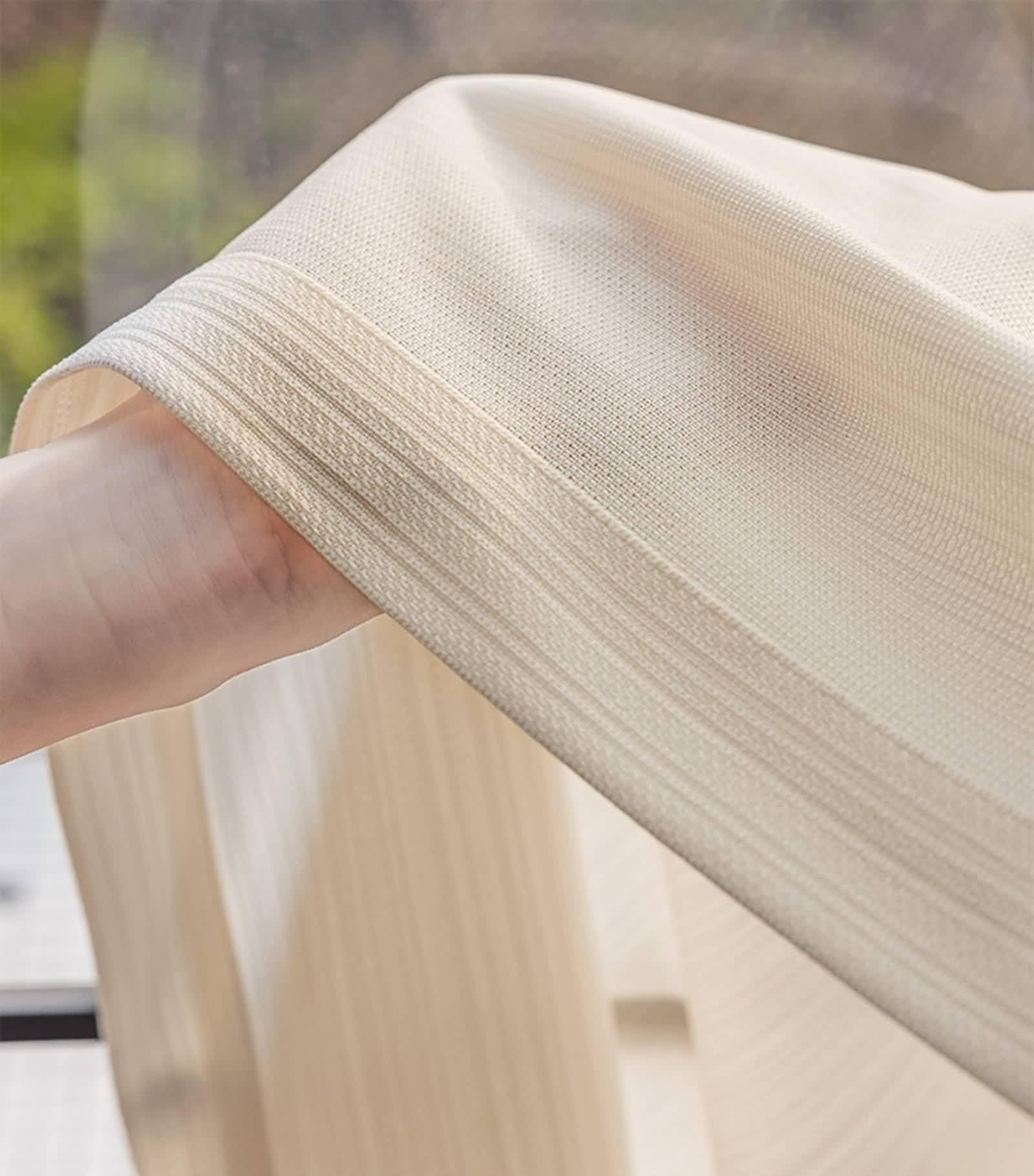 Rideaux Cuisine Beige, Rideau Fenetre Chambre Couleur Unie avec Une Texture Élégante Polyester Voilage 96L x 115H CM Lot de 2