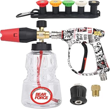 BEAR FORCE Pressure Washer Color Painted Short Spray Gun M22-ID14mm Max 3000 PSI & Foam Cannon Foam Gun Set, for Kar-Cher Pressure Washer, Light Duty Foam Lance Thick Foam Blaster, Car Care Detailing