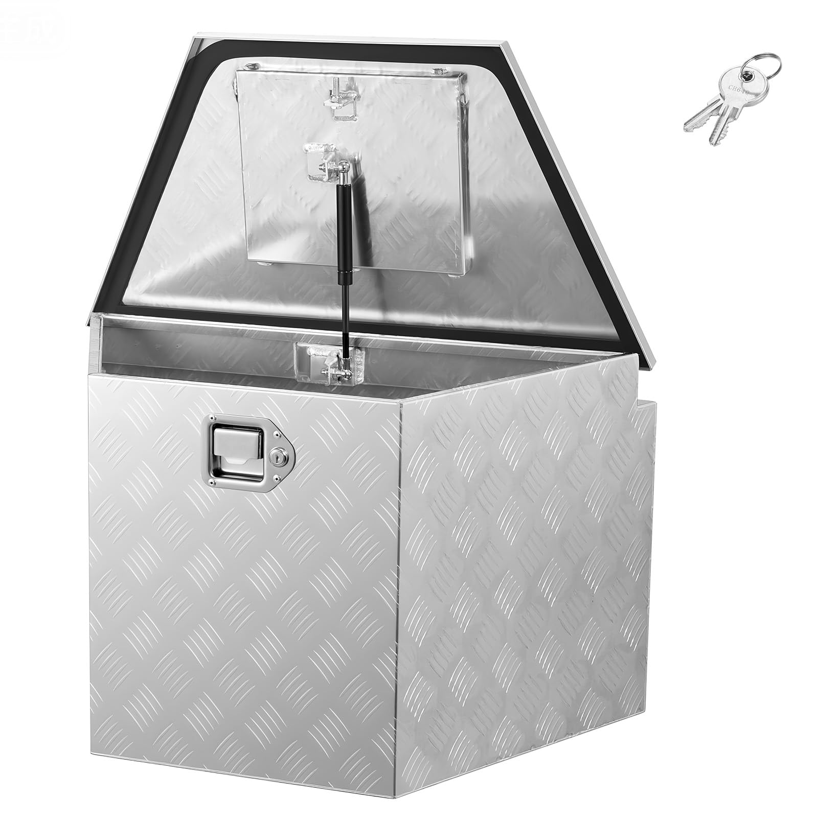 VEVOR Deichselbox Truckbox 737 x 410 x 457 mm aus Aluminium, 50 kg Belastbare Werkzeugaufbewahrungsbox mit Schloss & Schlüsseln, Anhängerbox für Pickup-Ladeflächen Wohnmobile SUVs Geländewagen, Silber