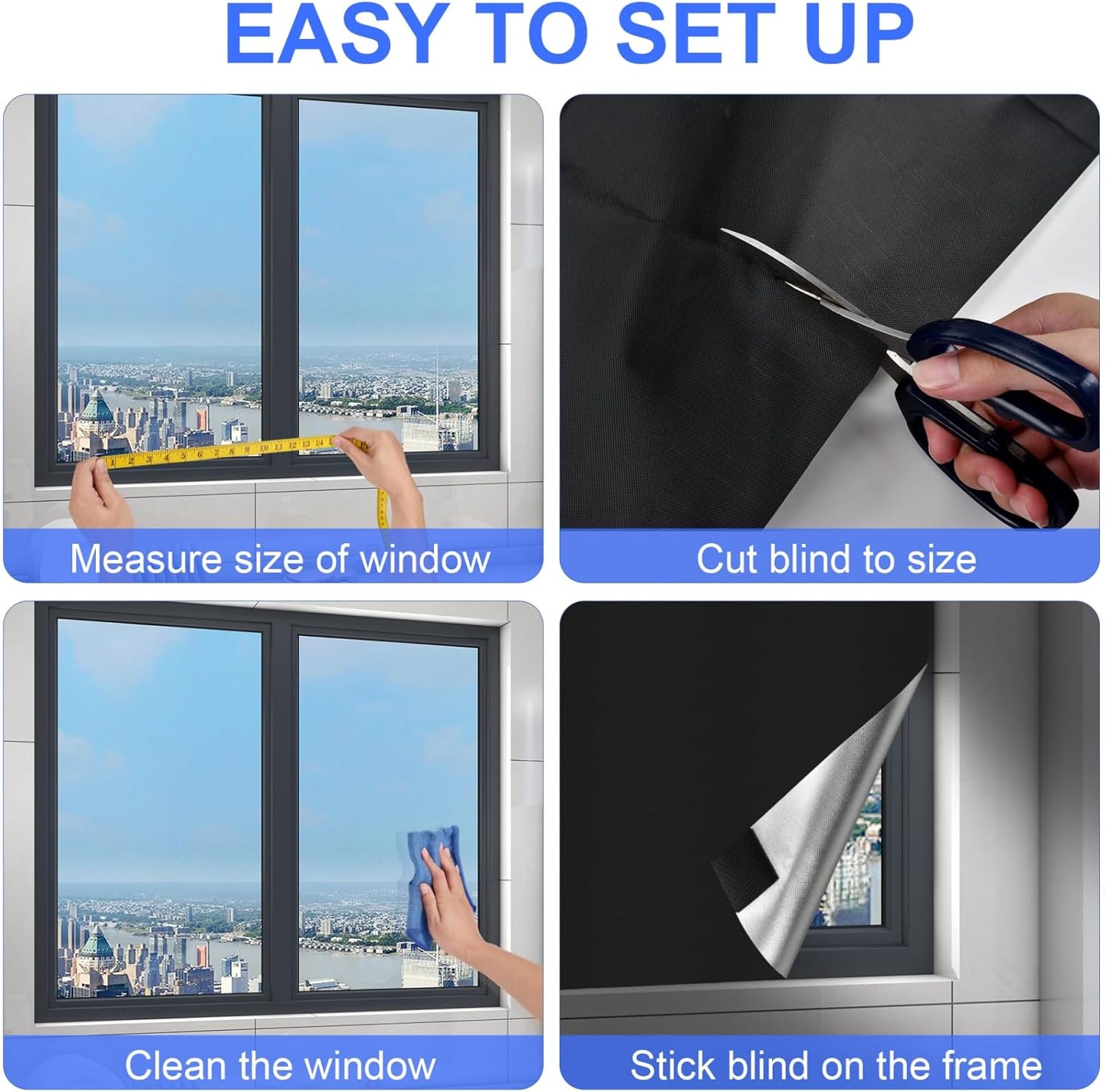 Portable Blackout Window Cover, Upgraded 157"x57" Blackout Curtains No Drill Cuttable DIY Self-Adhesive Hook Loop Tapes, Travel Reusable Blinds/Shades for Bedroom 4m