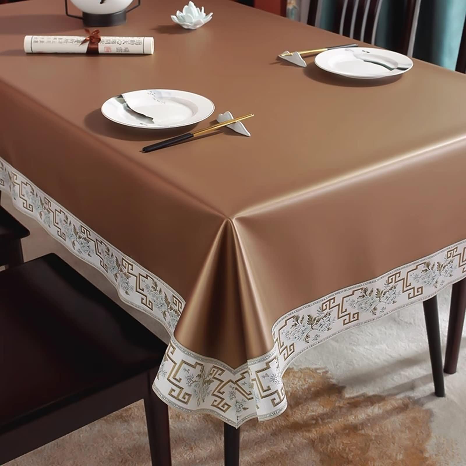 Nappe de table carrée imperméable anti-taches marron PU