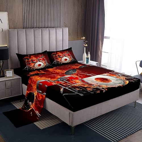 Miniatura 29 de Erosebridal Juego de sábanas con temática musical de música rock, tamaño Queen, juego de sábanas con estampado de notas musicales, juego de sábanas
