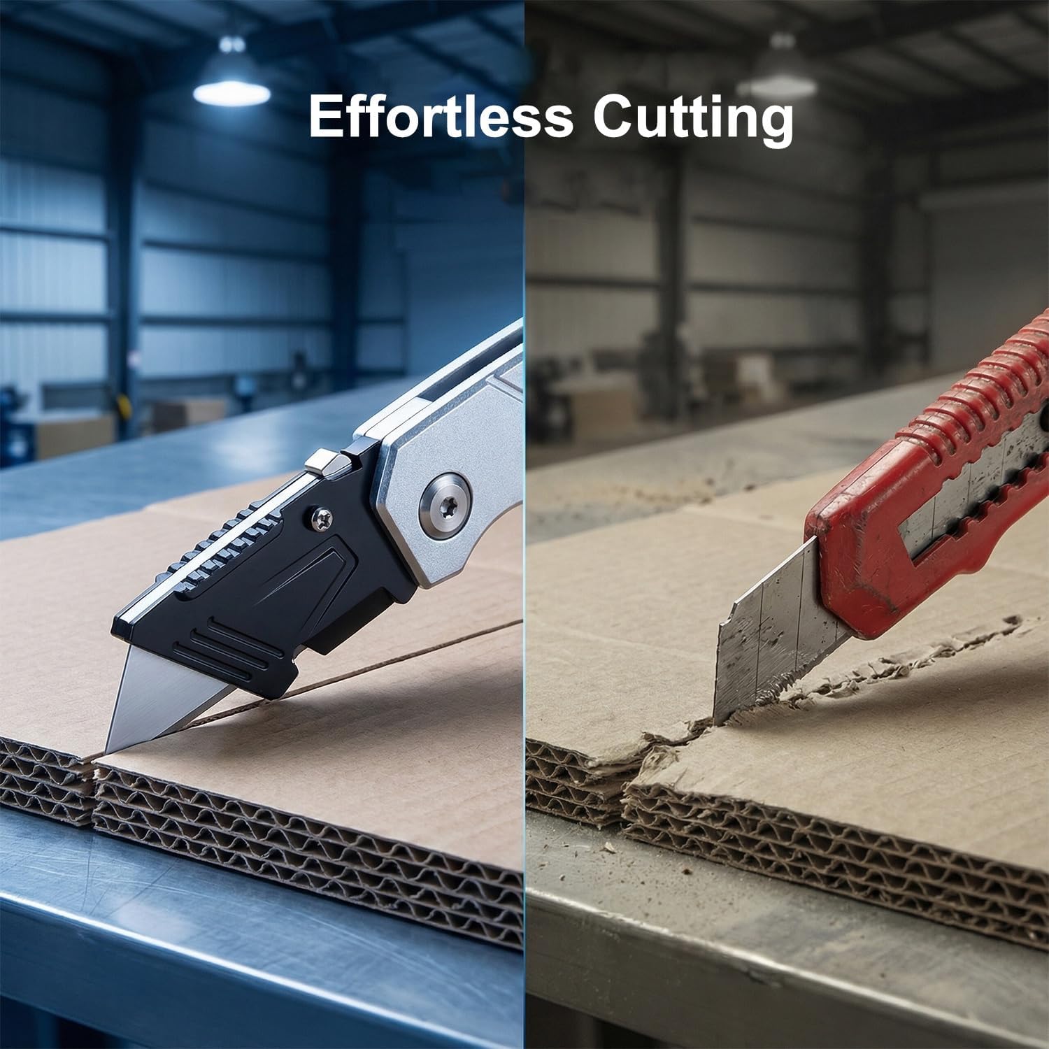 Heavy Duty Folding Utility Knife with 10 Extra Blades, Box Cutter with Belt Clip for Cardboard, Carton, Carpet Cutting, Aluminum Alloy Anti-slip Handle, Quick Replace Blade