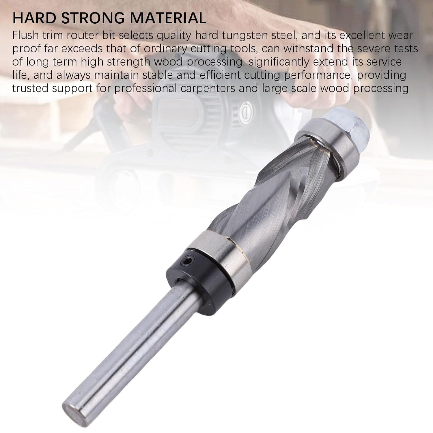 Mumusuki Flush Trim Router Bit, 1/4in Shank Carbide Compression Bit with Dual Bearing Guide for Wood Trimming, Particleboard, MDF, Fiberboard