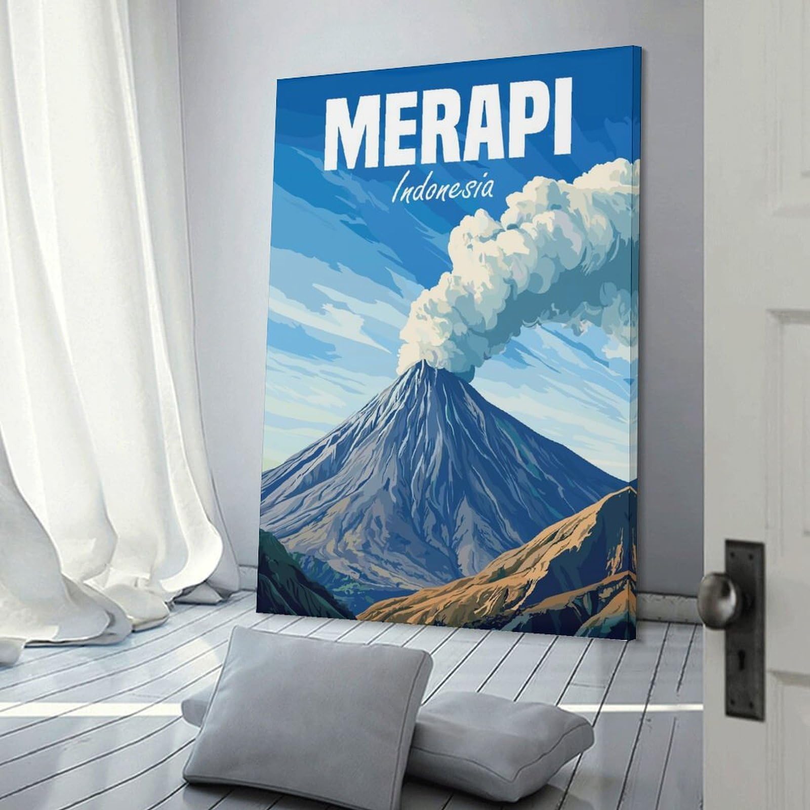 Junmoney Merapi Volcano Indonesia Decorative Wall Artwork 24x36inch(60x90cm), for Living Room, Bedroom, Office Or Hallway, Decorative Artwork with Broad Appeal