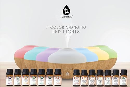 Miniatura 2 de Pursonic Difusor de aromaterapia y juego de aceites esenciales, difusor ultrasónico y 14 aceites esenciales superiores, difusor de 10.1 fl oz con 2