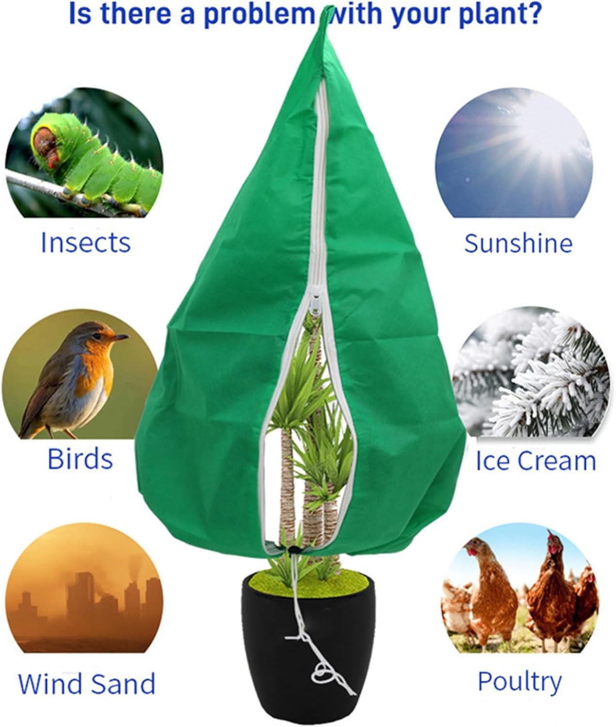 5-Piece Plant Cover Set, Winter Tree Frost Protection Cover, with Drawstring Pouch, Suitable for Outdoor Plants, Shrubs, and Potted Plants(Green,71x94in(5-Pack))