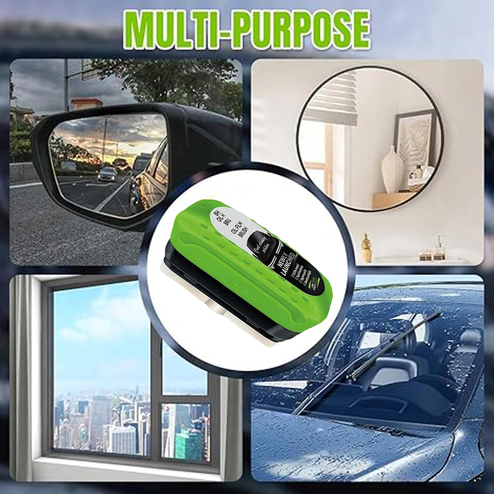 2pack Automotive Oil Film Cleaning Brush Glass Film Cleaning Brush for Windshield Glass Oil Film Remover, Strong Front Windshield Remover for Windshield Improves Clarity and Visibility - 3