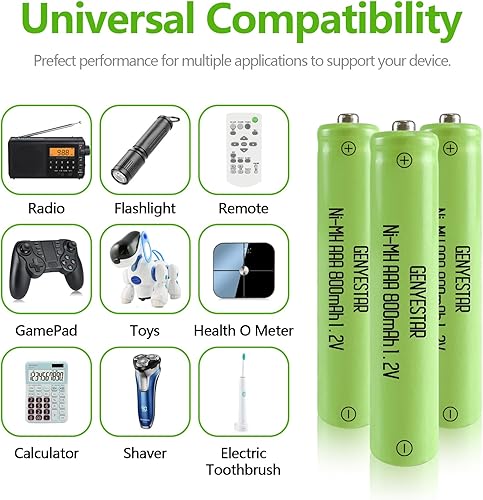 Miniatura 6 de Baterías recargables AAA, 1.2 V 800 mAh Ni-MH precargadas triple AAA recargables, alto rendimiento y larga duración, paquete de 8