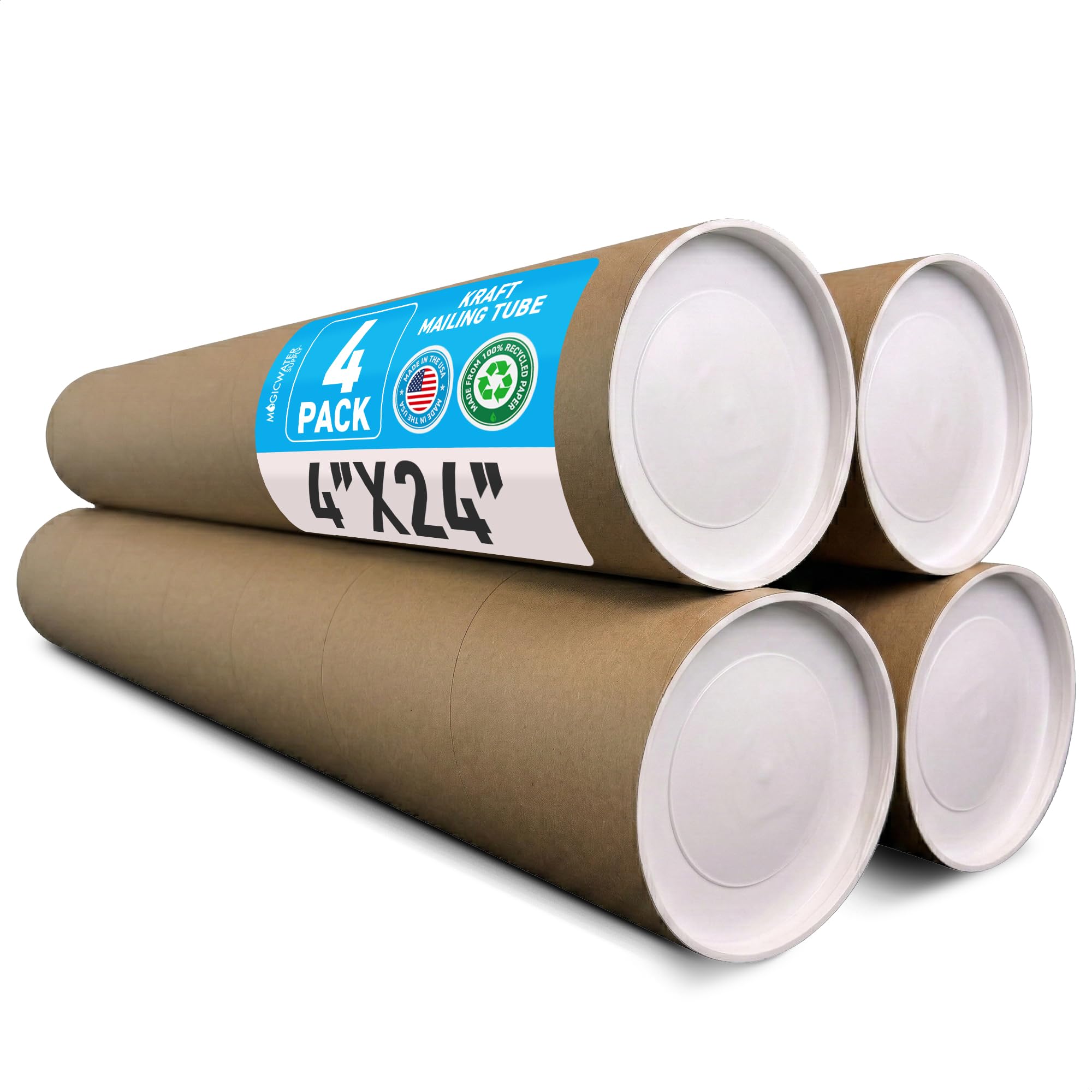 MagicWater Supply Lot de 4 tubes d'expédition – 10,2 x 61 cm – Kraft – Pour l'expédition et le stockage d'affiches, d'arts, d'artisanat et de documents