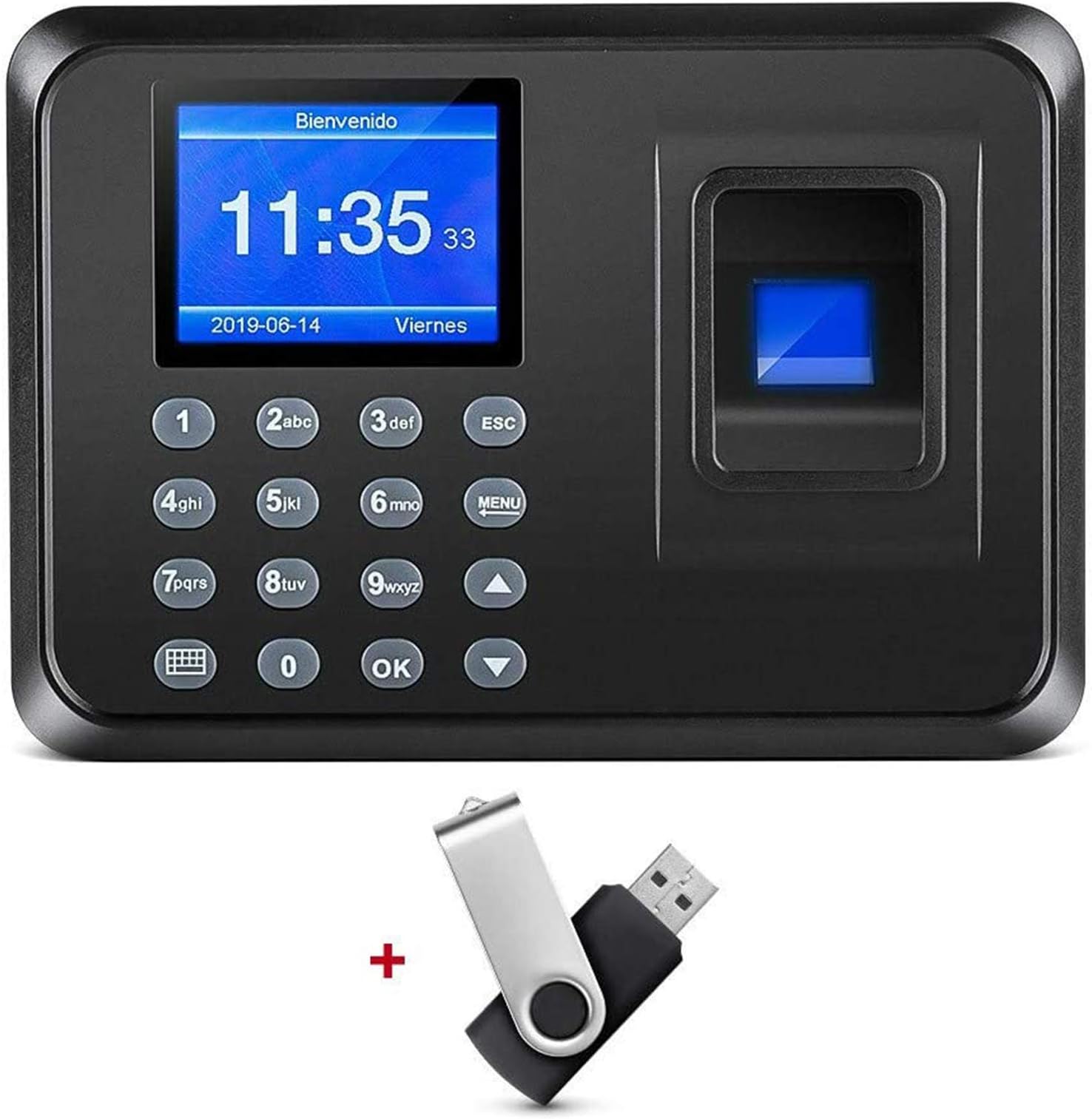 Thustand Fingerprint Machine, Time Attendance Clock, Intelligent Biometric Password Attendance Machine Employee Checking-in Recorder 2.4 inch TFT LCD Screen (with 8g USB Flash Drive)