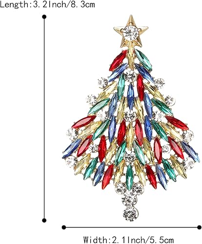 Vista 3 de BriLove Broche de árbol de Navidad, estrella de Navidad, marquesa de diamantes de imitación, regalo decorativo para mujer