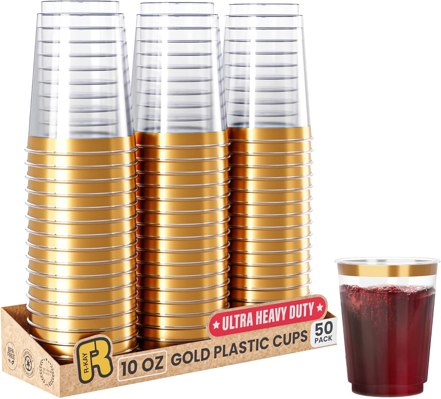 Gold Plastic Cups For Party 50 Pack 10 Oz Clear Party