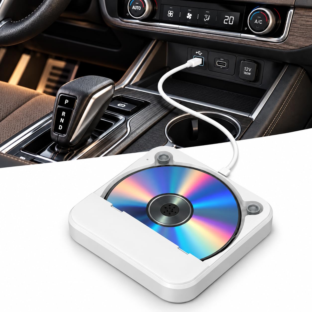Lecteur CD de voiture portable Plug and Play avec câble d'extension USB supplémentaire avec port USB AUX, pour véhicule, ordinateur portable, TV, ordinateur, pour Android 4.4 et