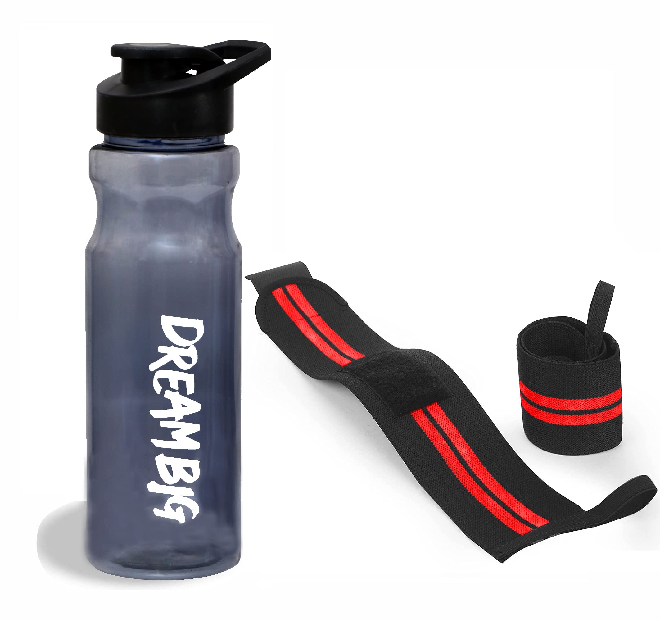 TRUE INDIAN Fitness Combo of Gym Water Bottle with Wrist Band Gym Workout| Weight Lifting | Sports (BPA Free Gym Shaker Bottle 600 ml) | Stylish Sipper with Wrist Support Band for Men & Women. (Red)