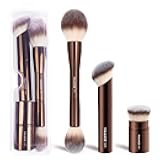 MAANGE 3 PCS Foundation Makeup Brush Set, Double-ended Contour Brush for Liquid Powder Concealer Cream Cosmetics Blending Blush Buffing Face Makeup Tools (Coffee)