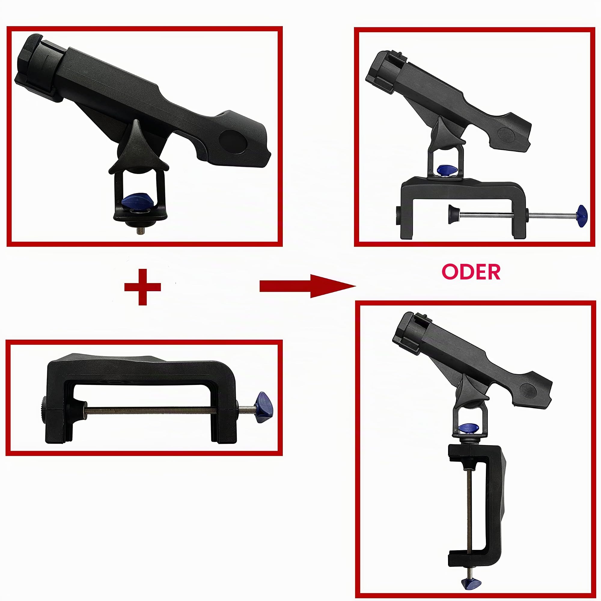 Fishing Boat Rods Holder with Large Clamp Opening 360 Degree Adjustable Fishing Rod Racks Folding Holder