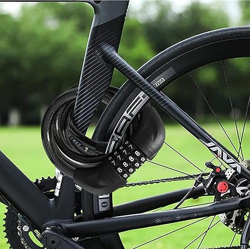 Miniatura 5 de Candado de cable de bicicleta de 6 pies de largo, cerradura de combinación reiniciable de 4 dígitos, cable de acero resistente con revestimiento de