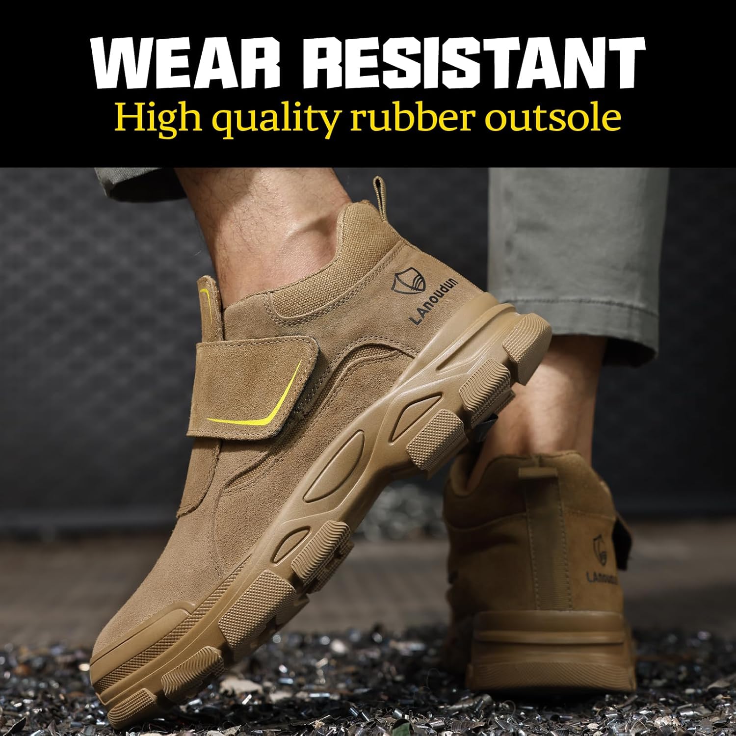 GLANOUDUN Steel Toe Boots for Men Slip on Work Boots for Men Comfortable Safety Boot Indestructible Construction Footwear Laceless Men's Steel Toe Shoes Mid Top Work Shoes