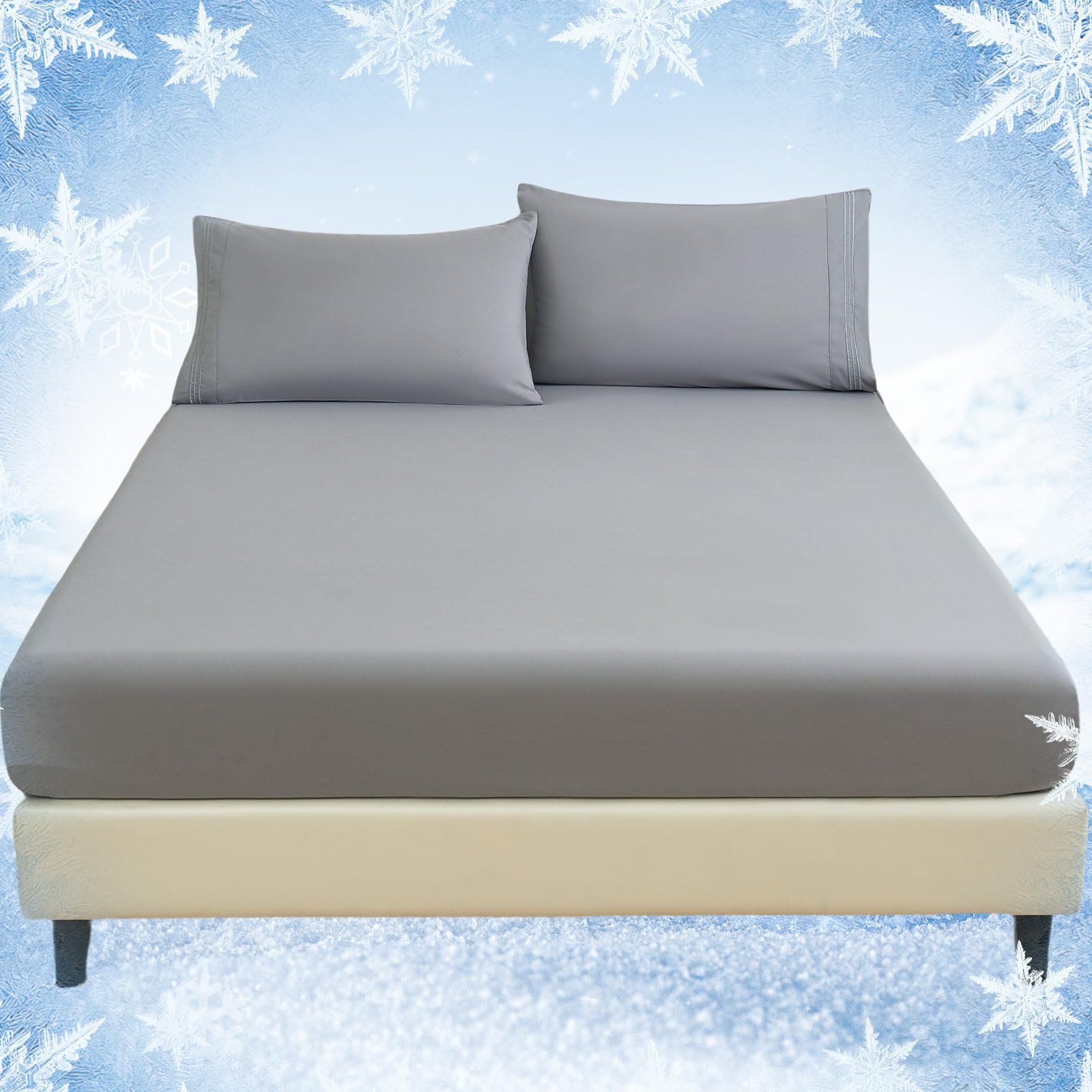 YIYEA Cooling Fitted Sheet, Arc-Chill Q-Max >0.5 Cool Fiber Fitted Sheet for Hot Sleepers & Night Sweats, 16" Deep Pocket, Silky Soft, Thin and Breathable, 1 Pack King Fitted Sheet Only