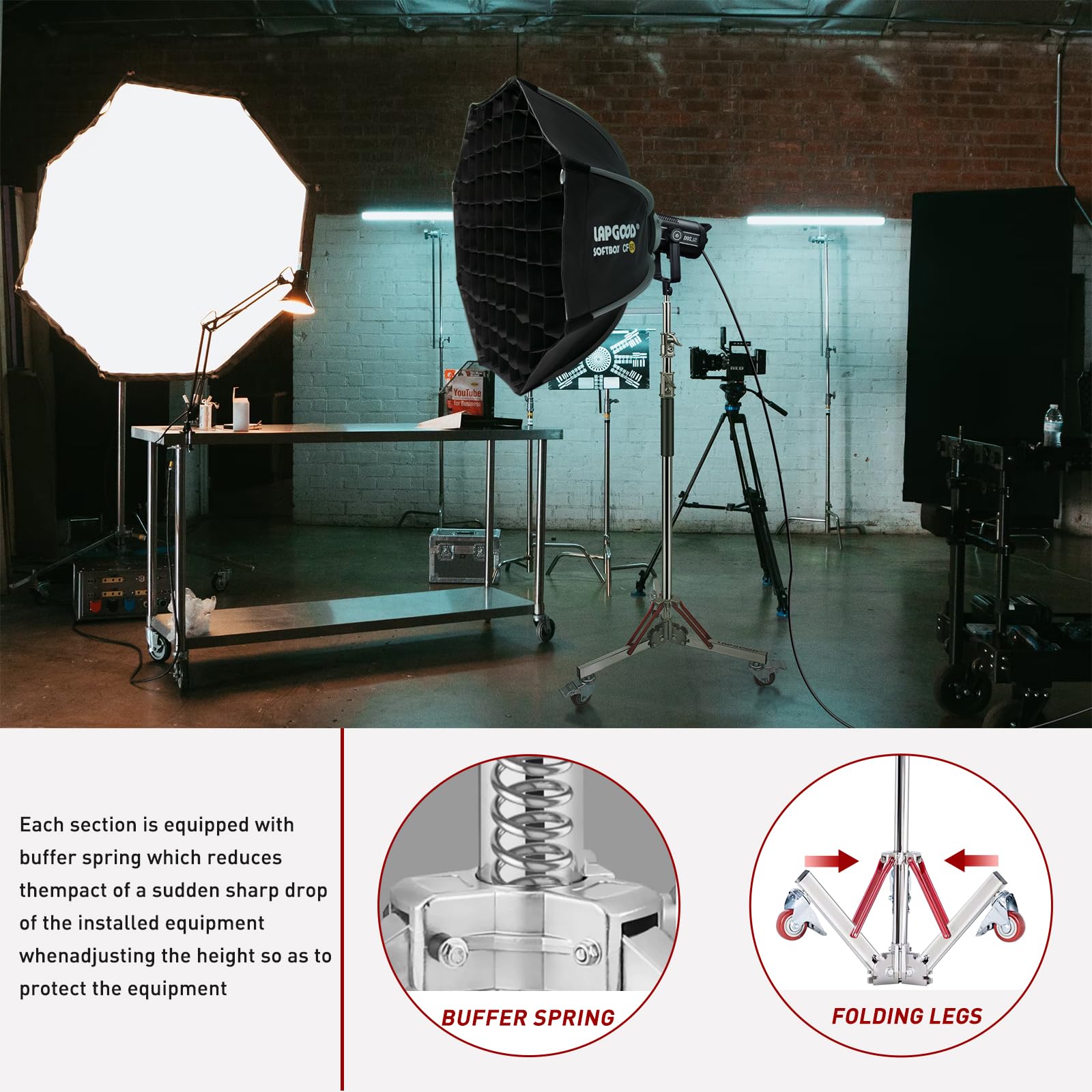 Schwerlast Lichtstativ mit Rollen, Edelstahl Verstellbarer Stativständer, Lichtständer Maximale Höhe: 305 cm, Fotografie-Rollfuß für Studio-Softbox Softbox Monolight und andere Fotoausrüstung