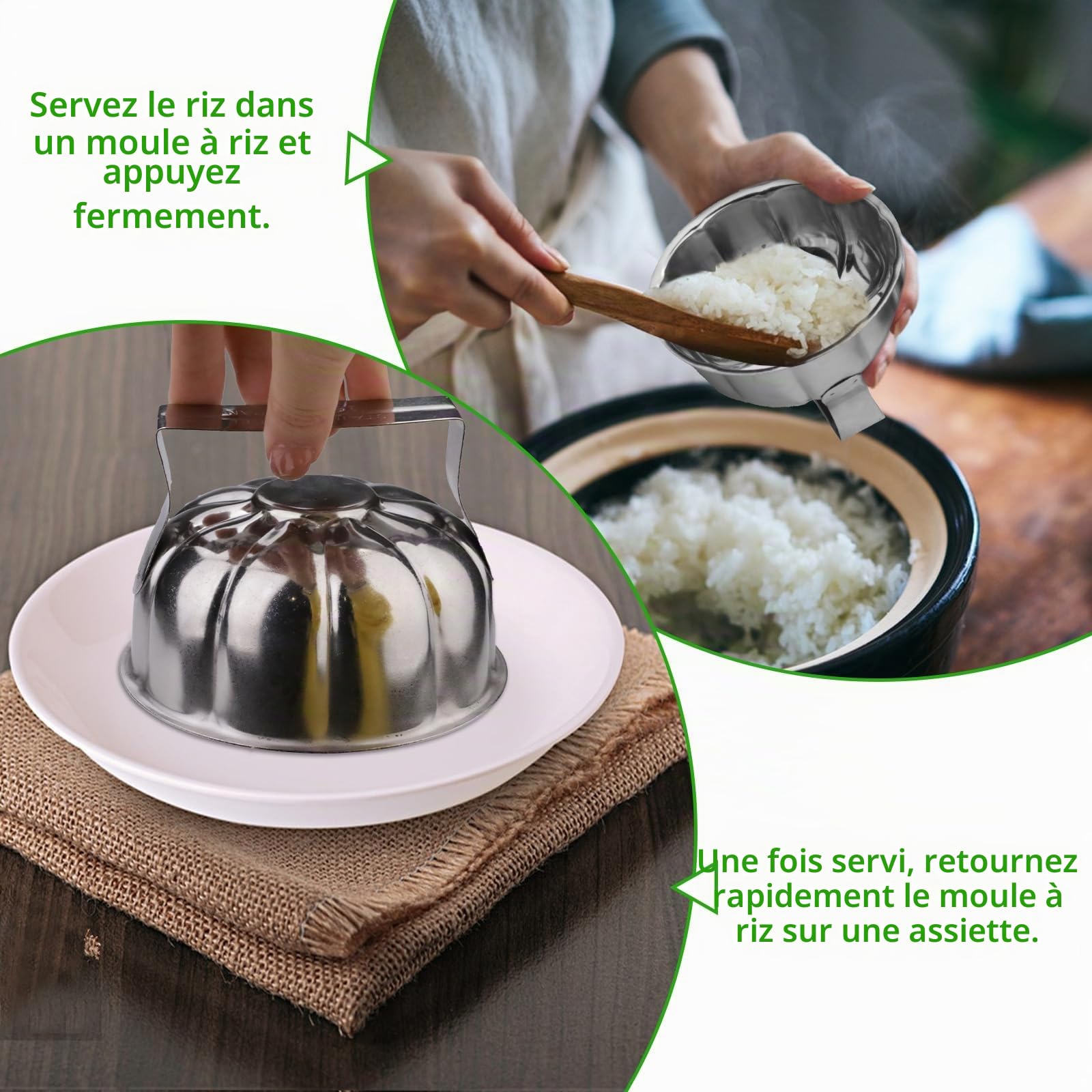 Lot de 2 moules à riz en acier inoxydable en forme de pétale de fleur, moule à riz pour la cuisine japonaise, décoration de vaisselle, accessoires de cuisine, outils de chef (argent)