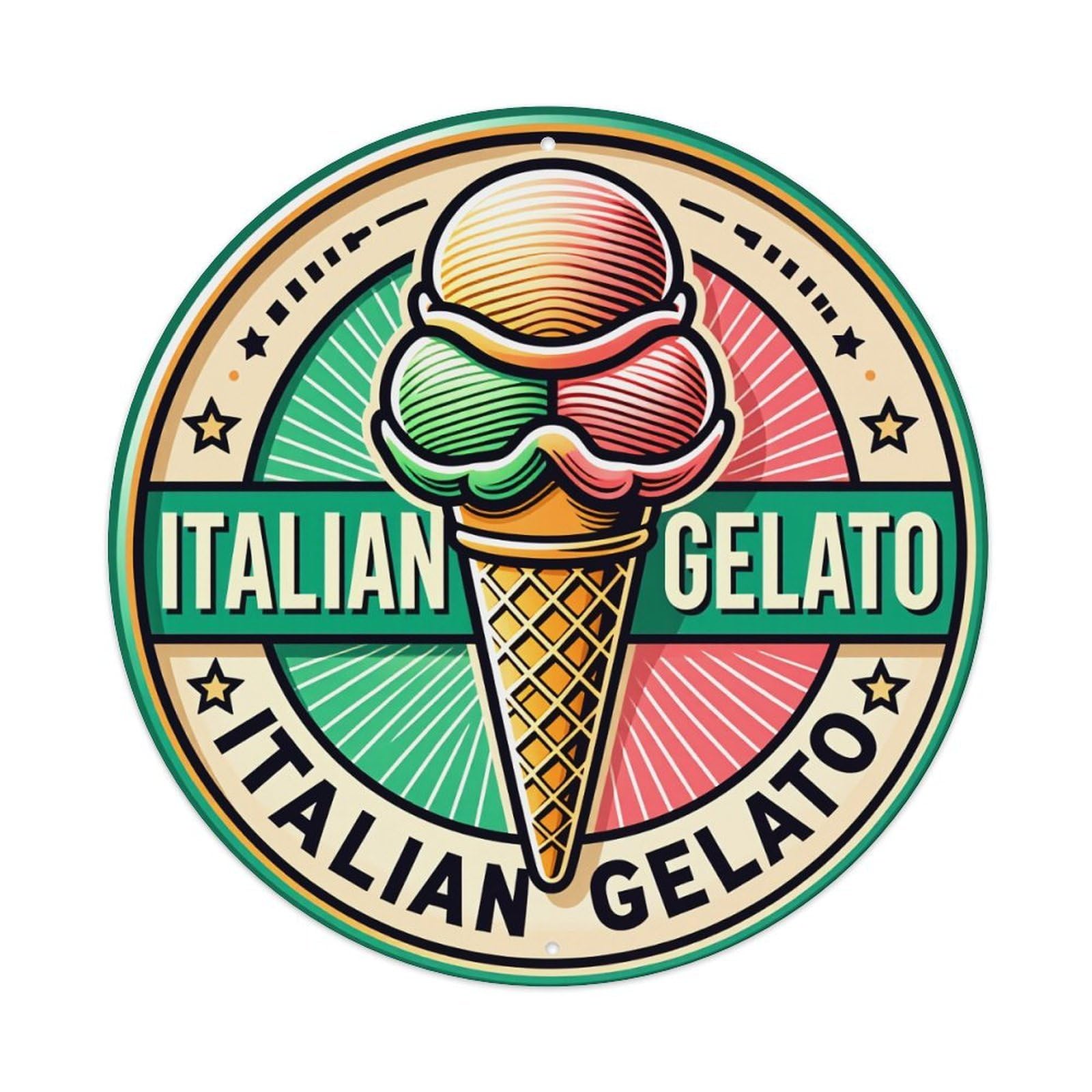 Italian Gelato Cone Pattern Print Metal Tin Sign Vintage Garden Bedroom Cafe Bar Man Cave Home Wall Decor Metal Poster 8x8 inches