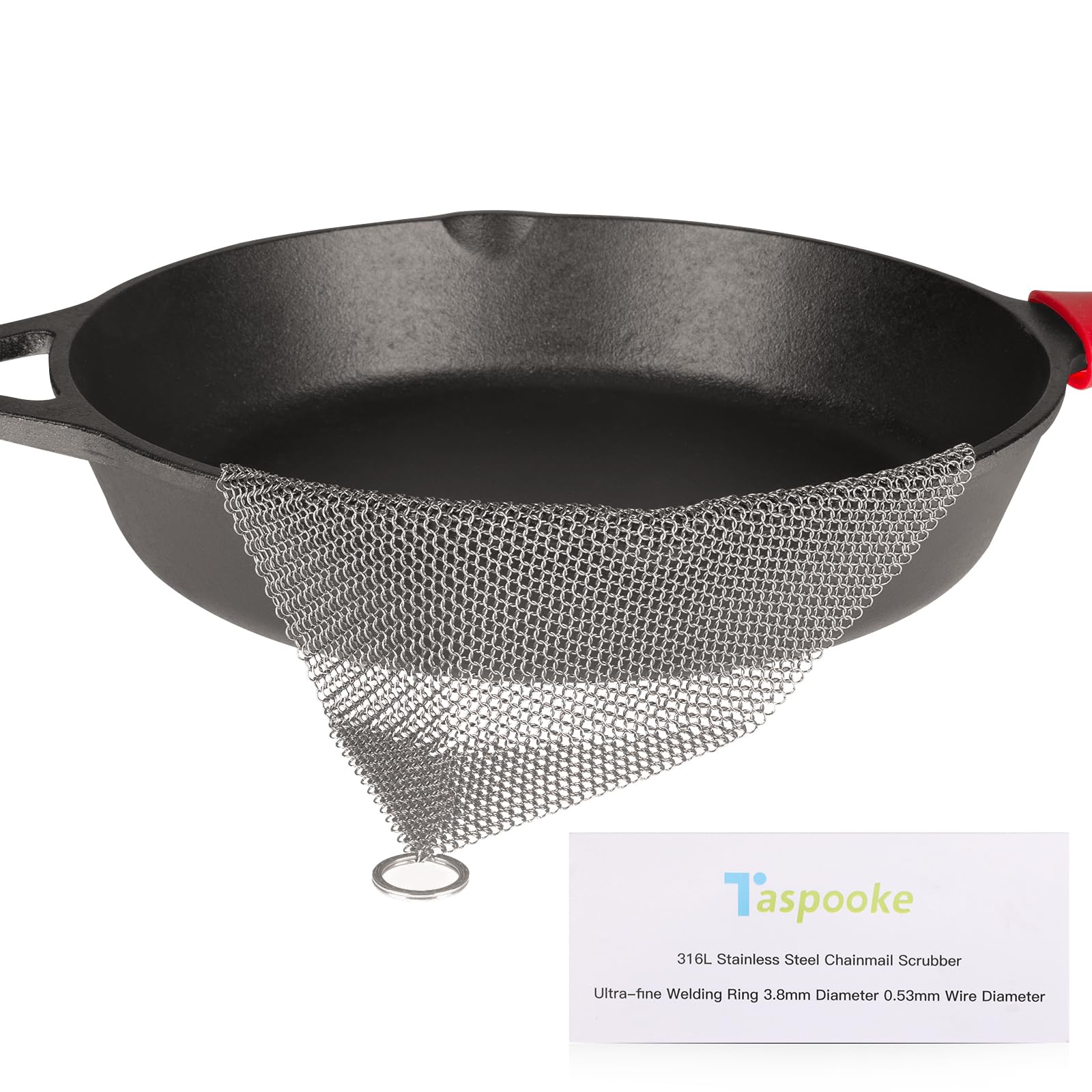 Scrubber żeliwny, skrobak ze stali nierdzewnej 316L, ulepszona szorowarka kolczuga 3,8 mm, do wstępnie sezonowanego garnka, holenderskiego piekarnika, gofrownicy, żeliwna patelnia, szklany