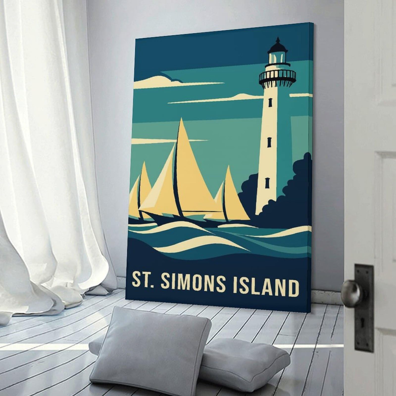 Junmoney St Simons Island Travel Home Decor Wall Art, 24x36inch(60x90cm), for Wall Displays, Bedrooms Or Room Updates, Ideal for Building A Coordinated Art Wall