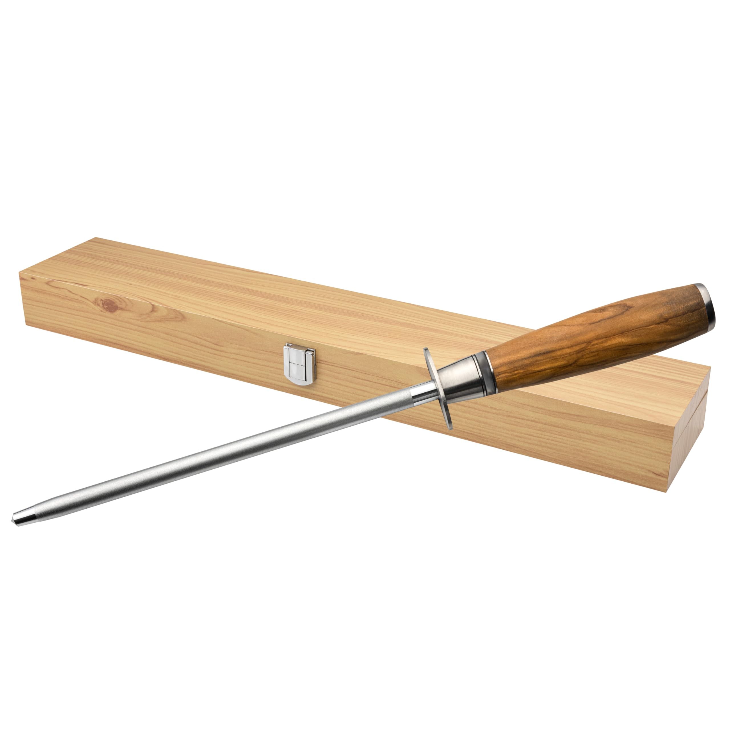 Katana Saya Olive Wood 20cm Diamond Knife Sharpening Rod, Natural Olive Wood Handle, Knife Sharpener, Honing Rod