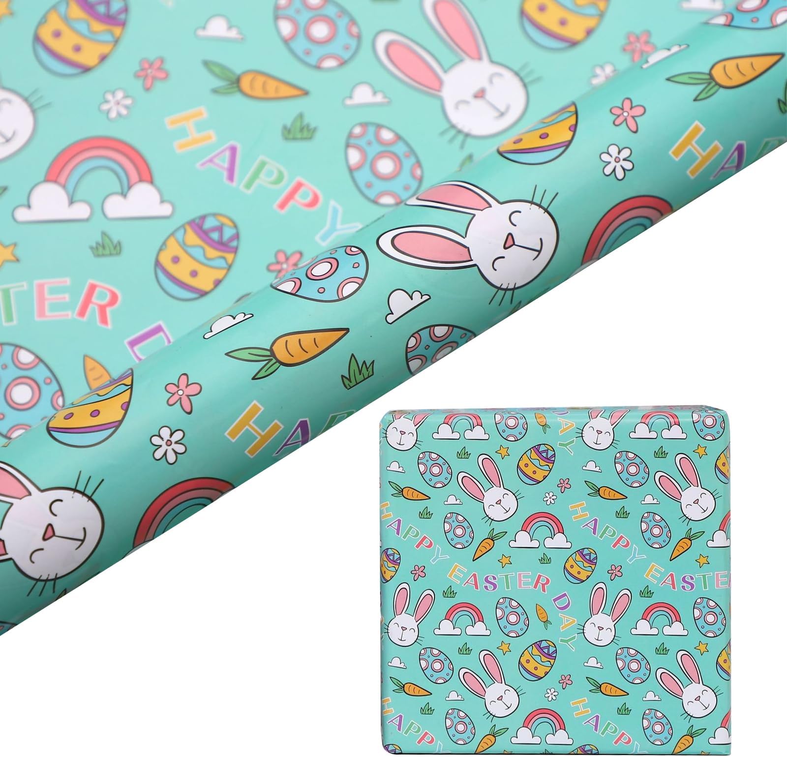 BHSTTNIXP 4 PCS Easter Wrapping Paper,Easter Eggs Bunny Paper for Gift Packaging,Spring Papers for Party Decorations and DIY Supplies,70 * 50cm