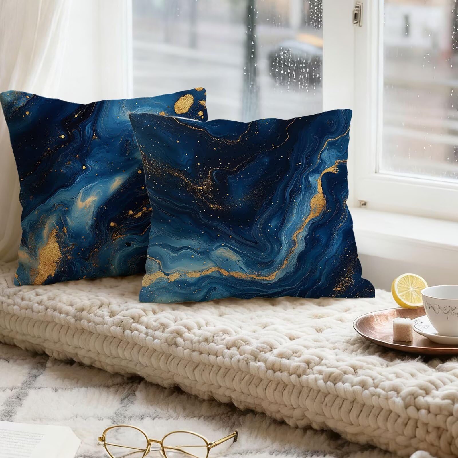 Azul Marino Funda Almohada 60x60 Oro Funda Cojin 60x60 Cojines Sofa Lino Fundas Almohadas Cuadrada Fundas Cojines Juego 4 Protector Almohada Cervicales y Cuello Pillows, para Jardin Dormitorio E - 539