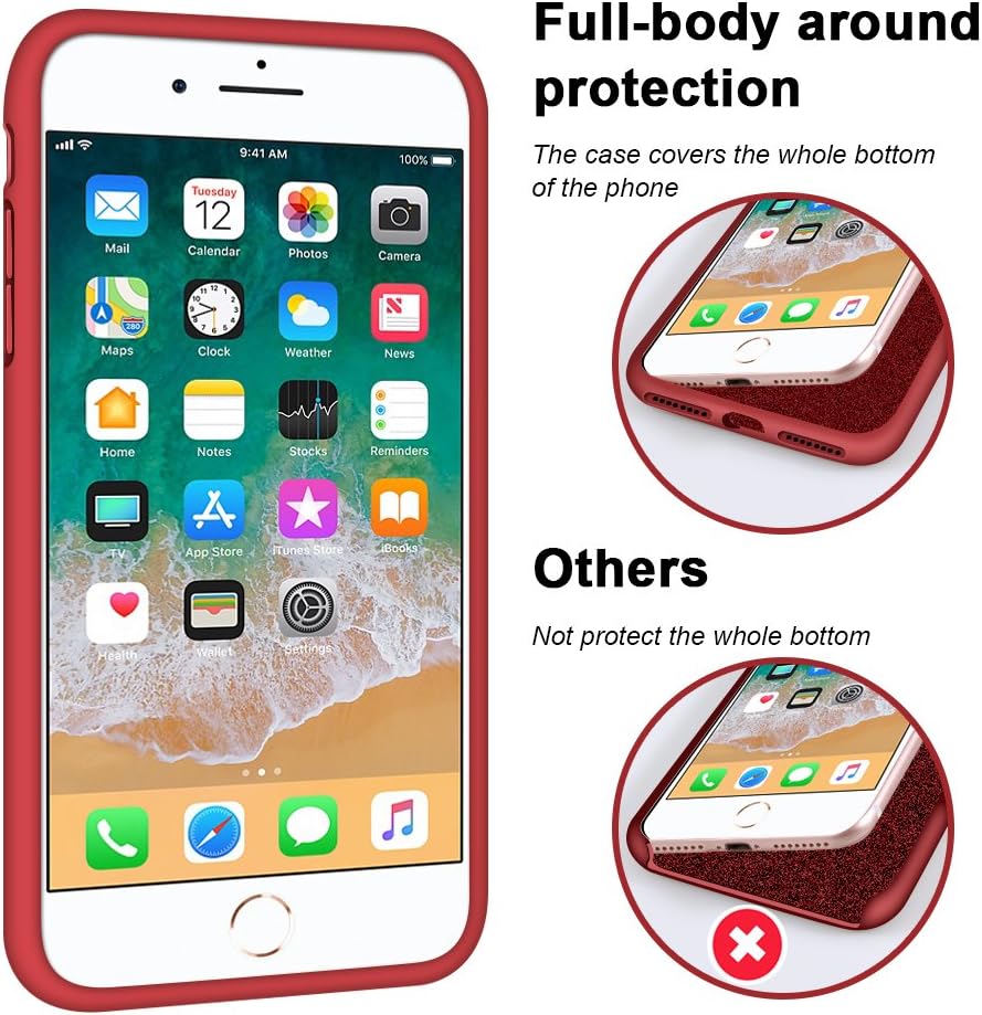 Anuck iPhone 8 Plus Case, iPhone 7 Plus Case, Soft Silicone Gel Rubber Bumper Case Microfiber Lining Hard Shell Shockproof Full-Body Protective Case Cover for iPhone 7 Plus /8 Plus 5.5" - Red