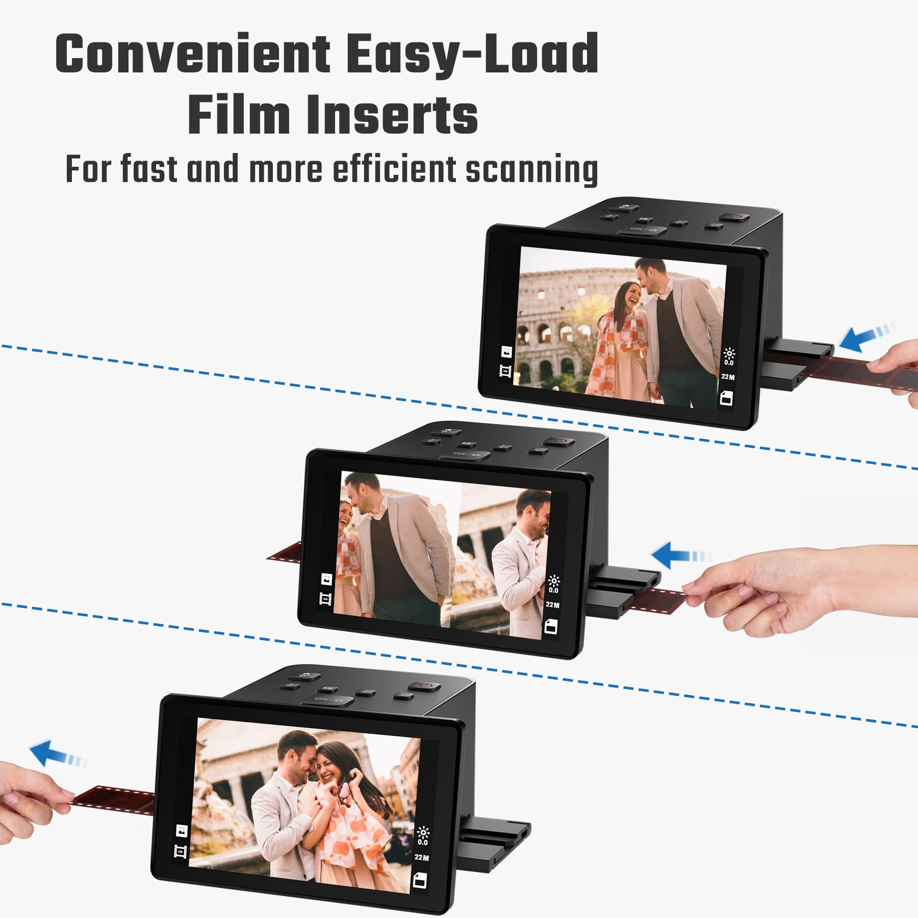 Scanner numérique de films et de diapositives avec grand écran LCD de 5 pouces, scanner négatif et scanner de diapositives pour numériser, convertit 135, 126 KPK, 110 négatifs et super 8 films en 22