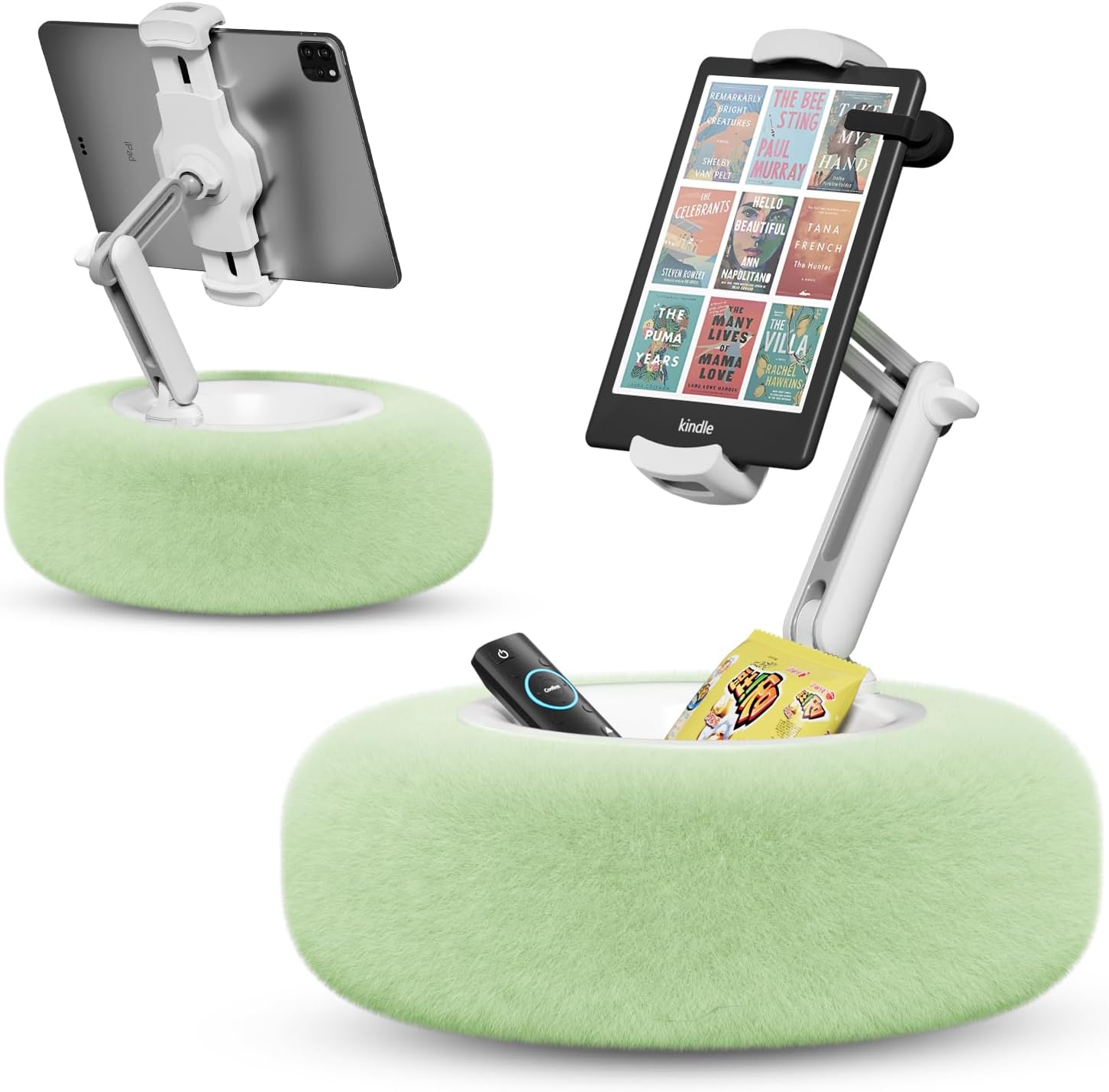 Tablet Pillow Stand for Reading, Adjustable Tablet Pillow Stand for Lap with Detachable Bowl, Fits 4.7"-13" Kindle/Phones/Tablets, Watch Videos, Stream Media, Green