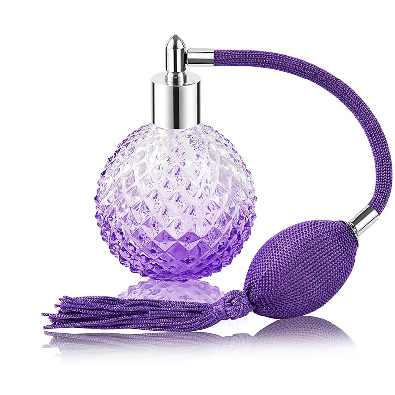 Frasco borrifador vintage Lamoutor roxo para perfume, 100 mL, com tassel longo