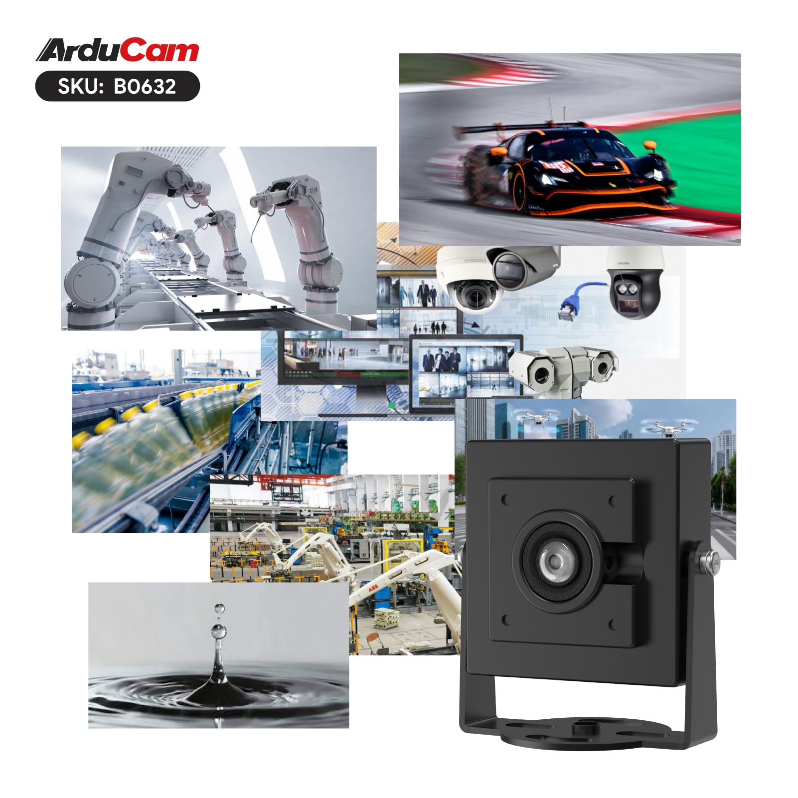 Arducam VGA Global Shutter USB Camera Module, 800 fps @ QQVGA fotocamera ad alta velocità, monocromatico grandangolare UVC Webcam per Windows, Linux OS