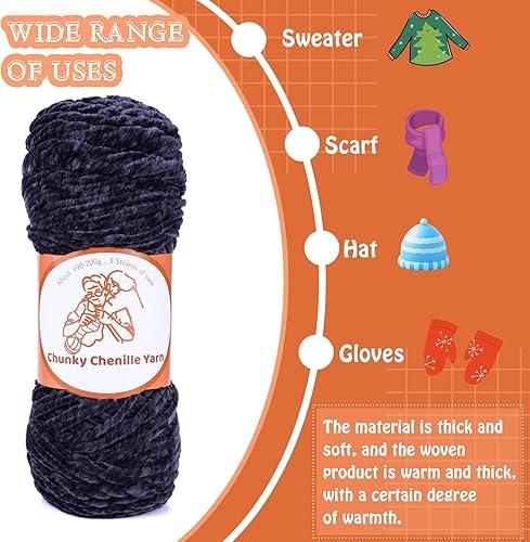 Miniatura 5 de TLKKUE Hilo de felpilla gruesa (7 onzas7.05 oz), 3 hebras de hilo de terciopelo de felpilla suave para tejer a ganchillo, hilo grueso para mantas,