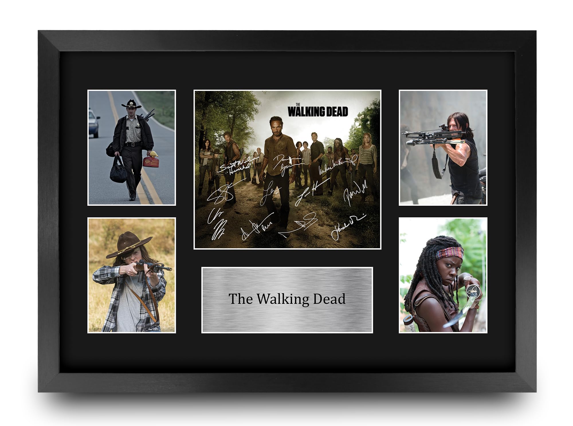 HWC Trading The Walking Dead Gifts Printed Signed Autograph Presentation Photo Montage Display for TV Show Fans - A3 Framed