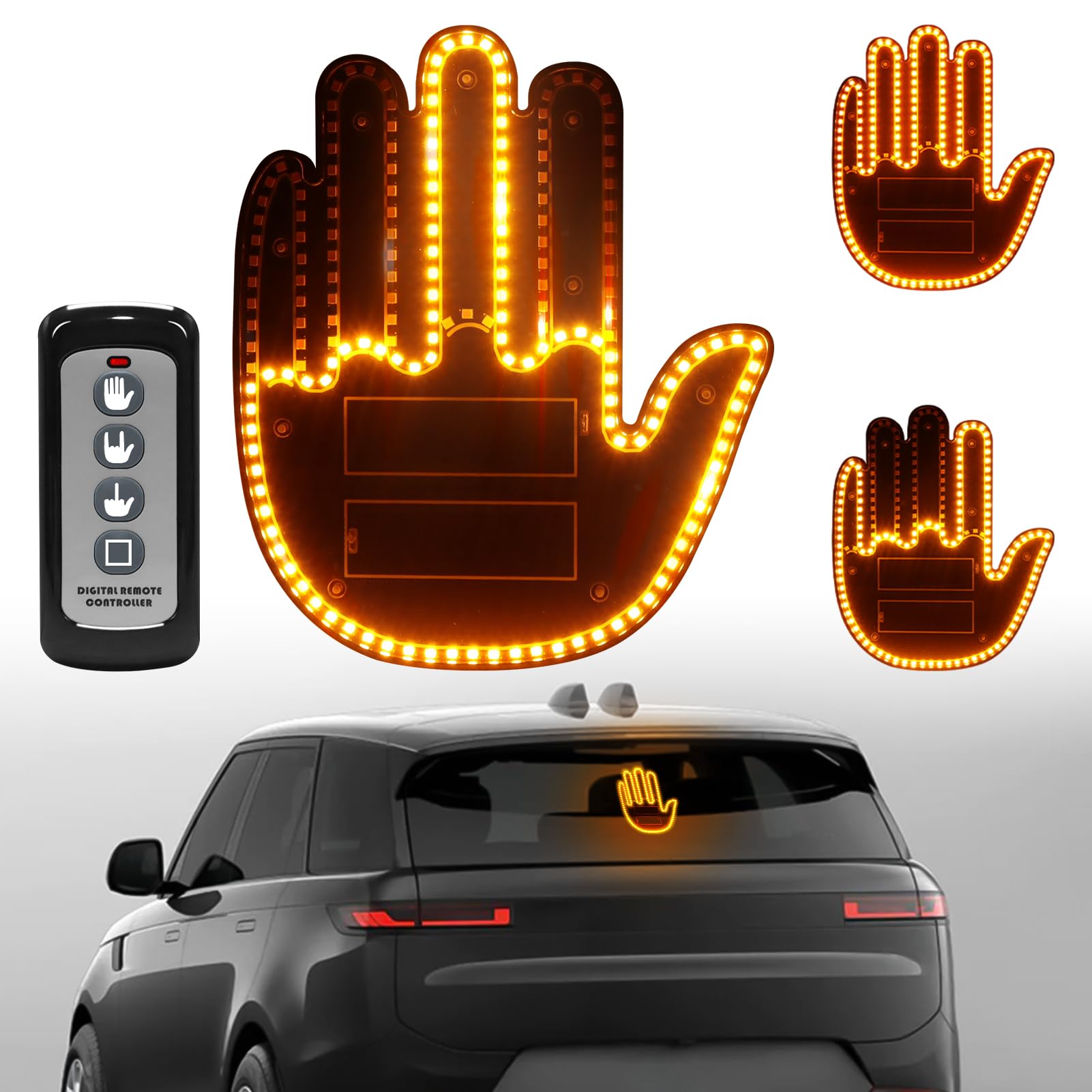 Civikyle LED Auto Finger Licht Hand Geste Zeichen mit Fernbedienung Auto Fenster Zubehör Lustig Gadgets für Männer Kfz Lkw Fahrer Coole Geschenke (Orange)