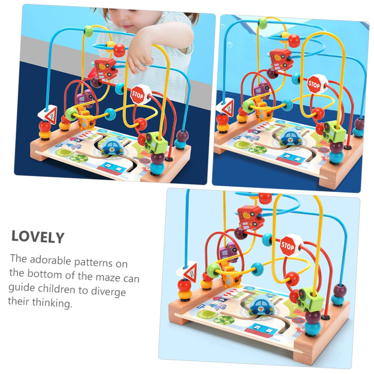 VICASKY Gioco Educativo Montessori per Ragazzo Ragazza Labirinto di Perline Rotonde in Legno e Ferro, Sviluppa la Cognizione delle Figure la Destrezza delle Dita, per L'apprendimento